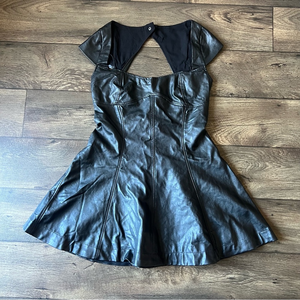 Free People Women's Mimi Vegan Leather Mini Dress Black Size 4 NEW